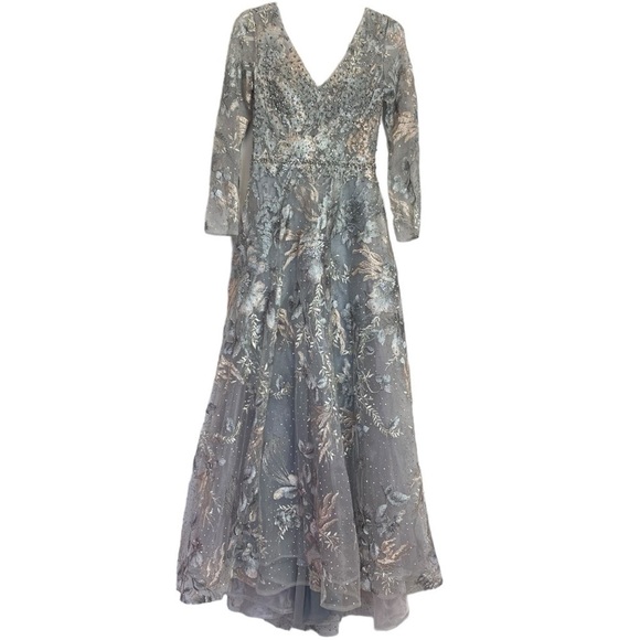 Mac Duggal Long Sleeve Beaded Applique Gown - Picture 3 of 13